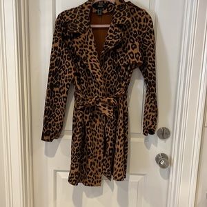 Leopard Print Tie Waist Trench Coat